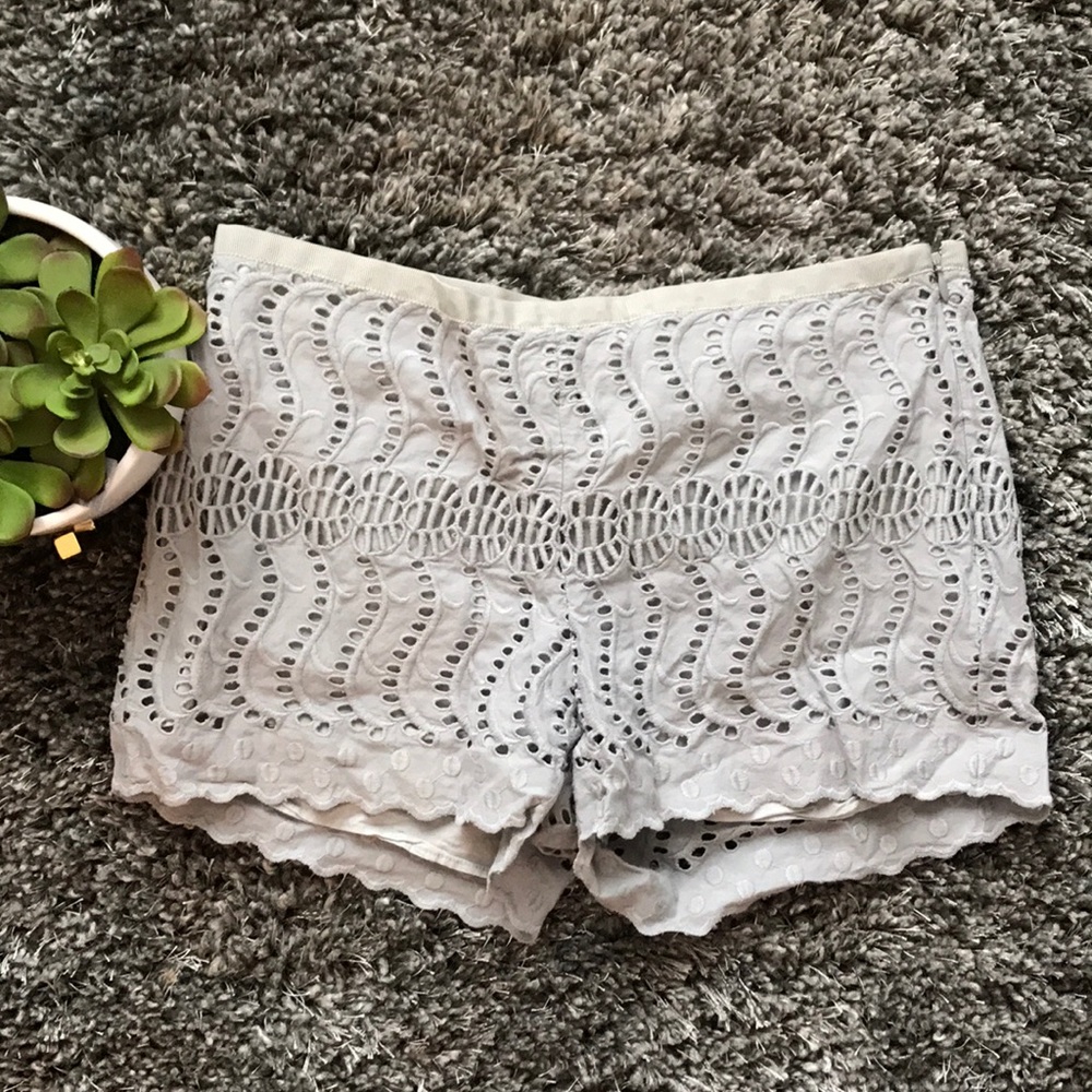 J. Crew Gray Eyelet Lace Scalloped Shorts